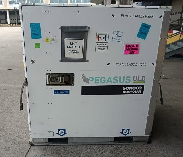Photo of one of the shipments loading onto the aircraft at Chicago (ORD) also after arrival in Shanghai (PVG)